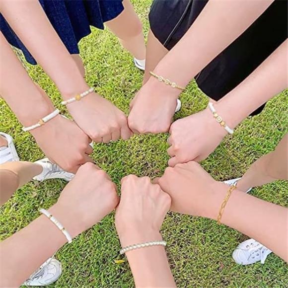 Preppy Heishi Bracelets Set Colorful White Gold Smile Heart Star Evil Eye Beaded - Picture 3 of 6